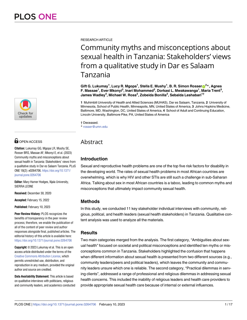 PDF Community myths and misconceptions about sexual health in