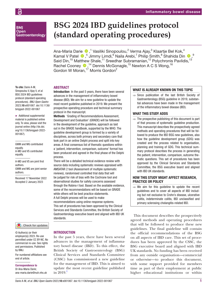 (PDF) BSG 2024 IBD guidelines protocol (standard operating procedures)