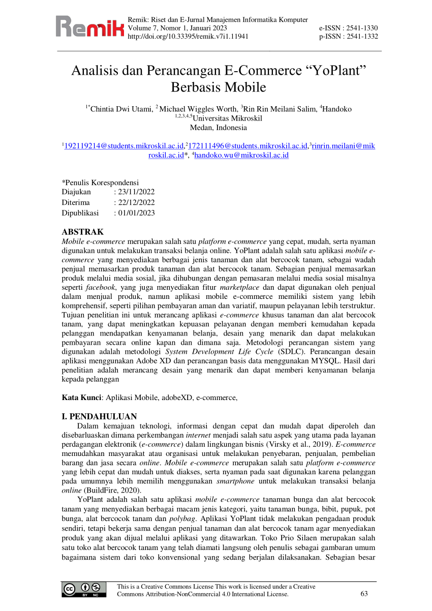 Pdf Analisis Dan Perancangan E Commerce “yoplant” Berbasis Mobile 3281