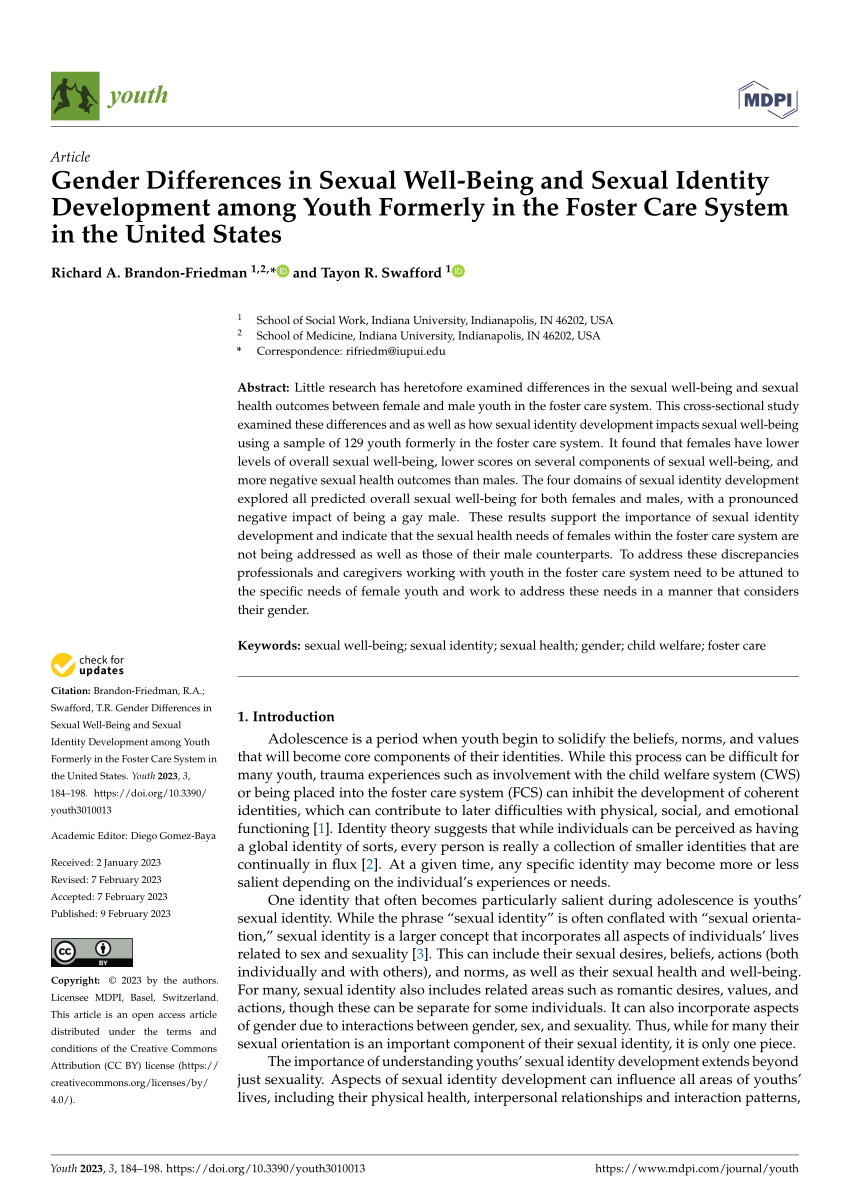 Pdf Gender Differences In Sexual Well Being And Sexual Identity Development Among Youth