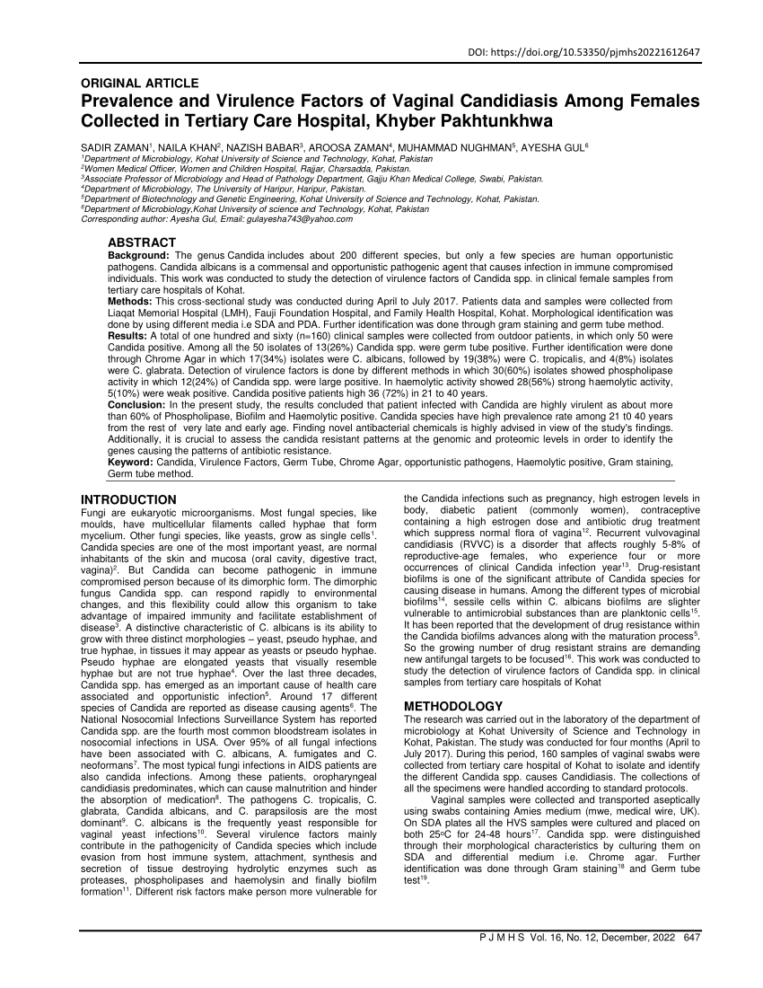 Pdf Prevalence And Virulence Factors Of Vaginal Candidiasis Among Females Collected In 