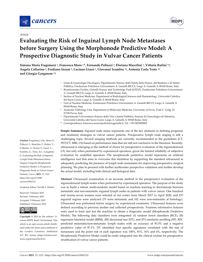 Pdf Evaluating The Risk Of Inguinal Lymph Node Metastases Before Surgery Using The Morphonode 