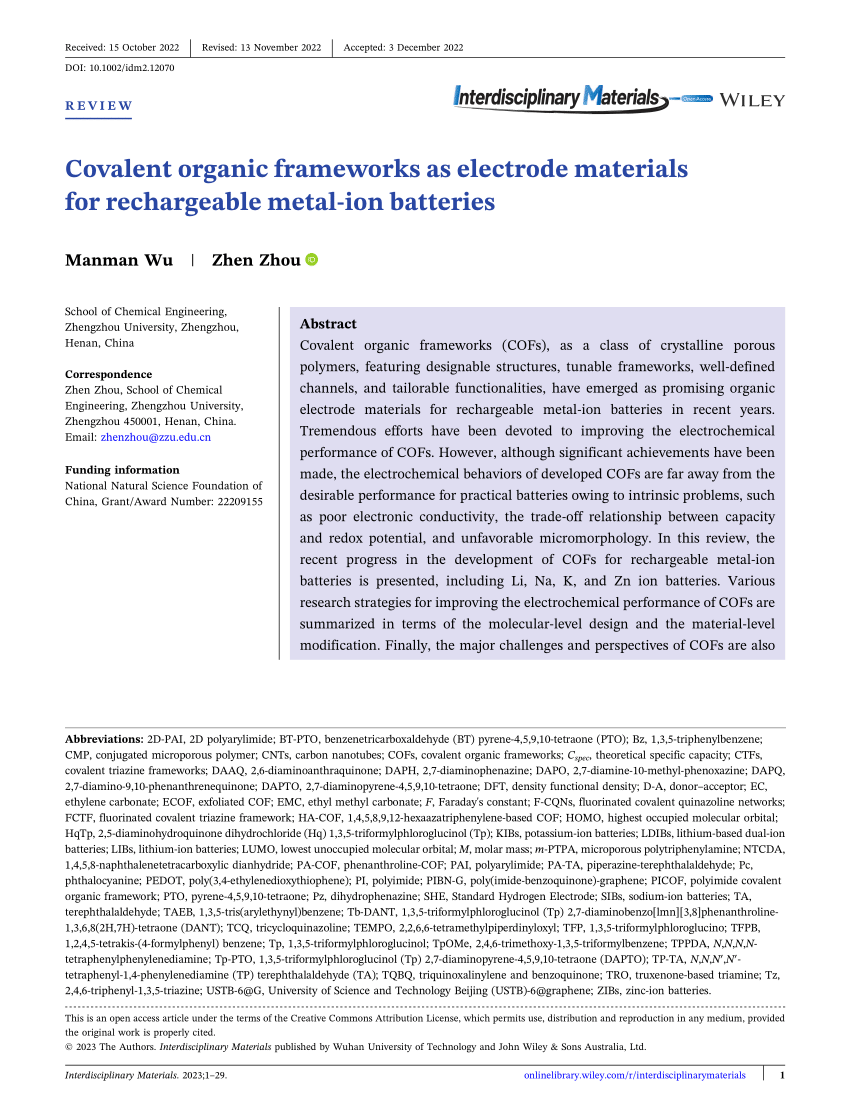 PDF) Covalent organic frameworks as electrode materials for 
