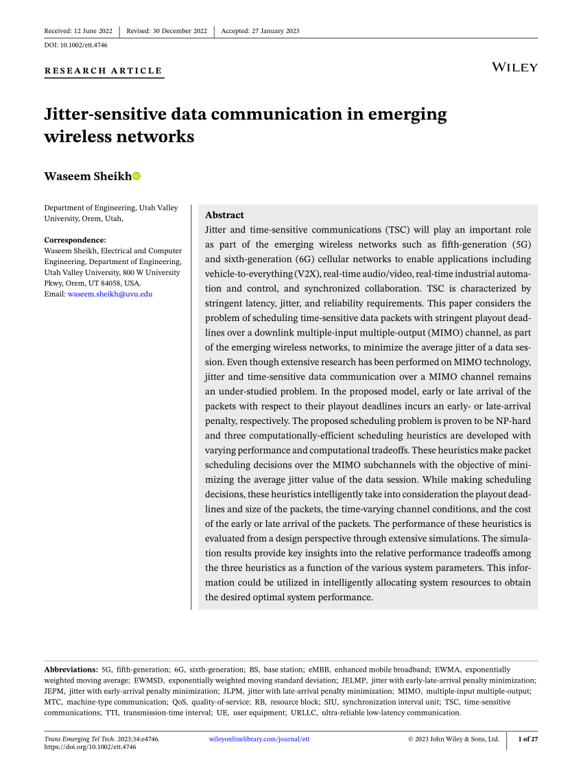 Jitter‐sensitive data communication in emerging wireless networks ...