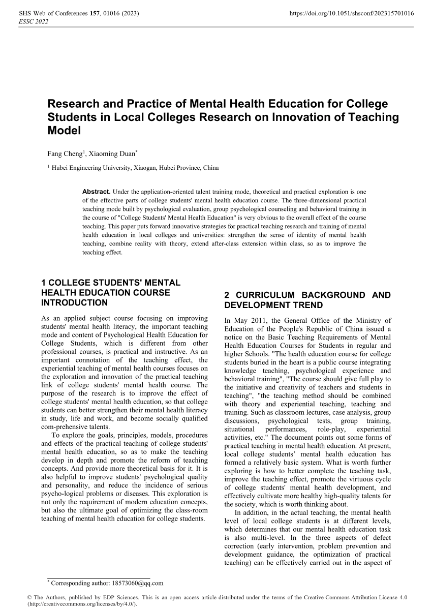 research methodology about mental health of students
