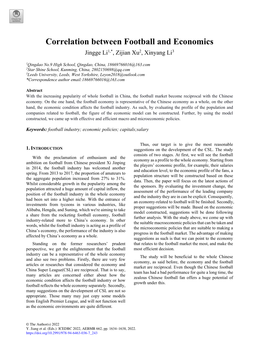 Pdf Correlation Between Football And Economics 