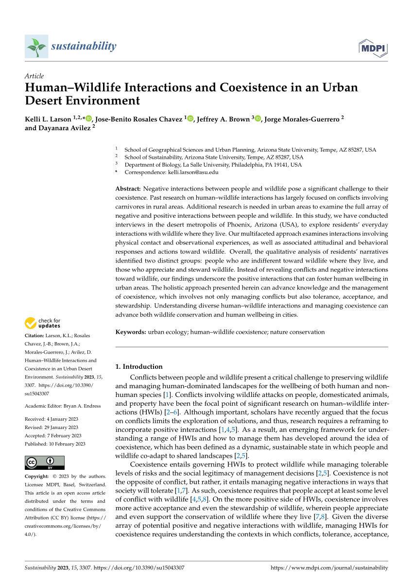 PDF) Human–Wildlife Interactions and Coexistence in an Urban