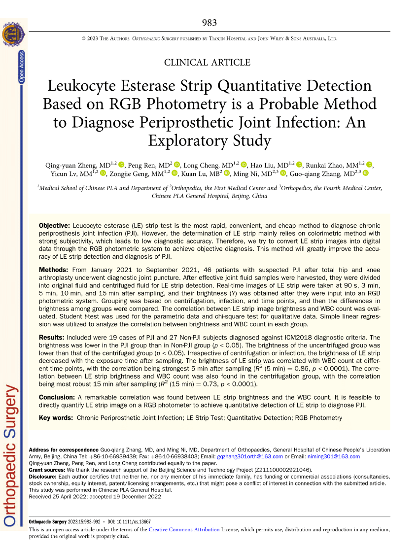 Pdf Leukocyte Esterase Strip Quantitative Detection Based On Rgb Photometry Is A Probable 0011
