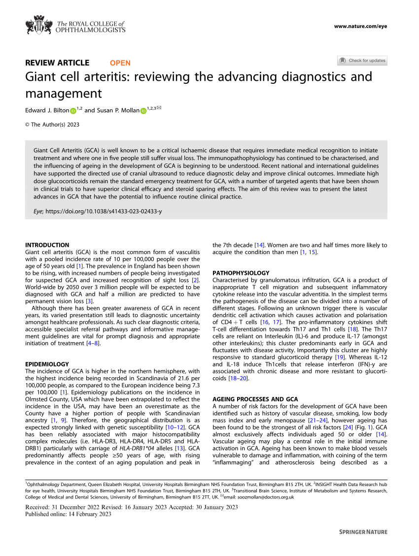 Pdf Giant Cell Arteritis Reviewing The Advancing Diagnostics And Management 9614