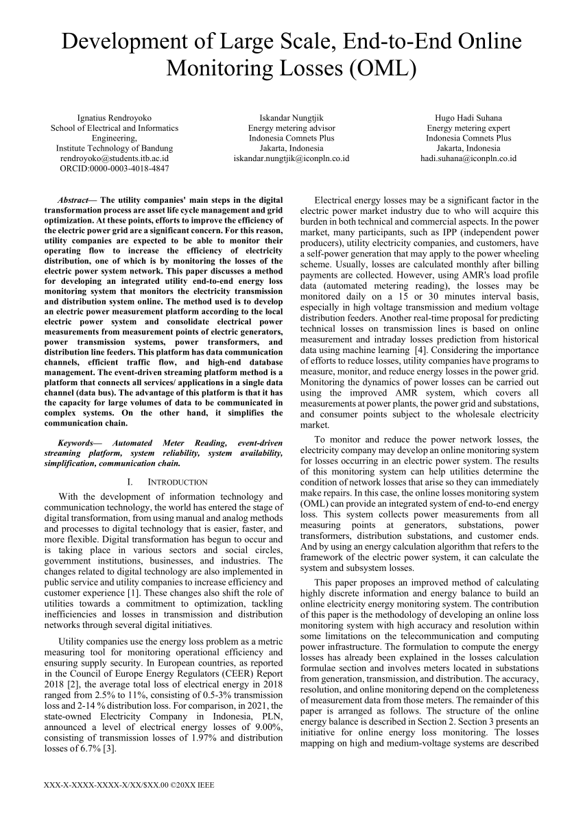 PDF) Development of Large Scale, End-to-End Online Monitoring Losses (OML)