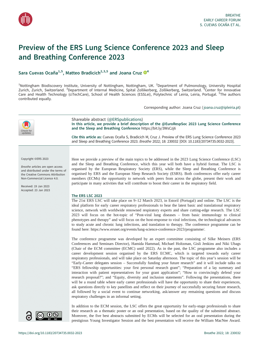 (PDF) Preview of the ERS Lung Science Conference 2023 and Sleep and