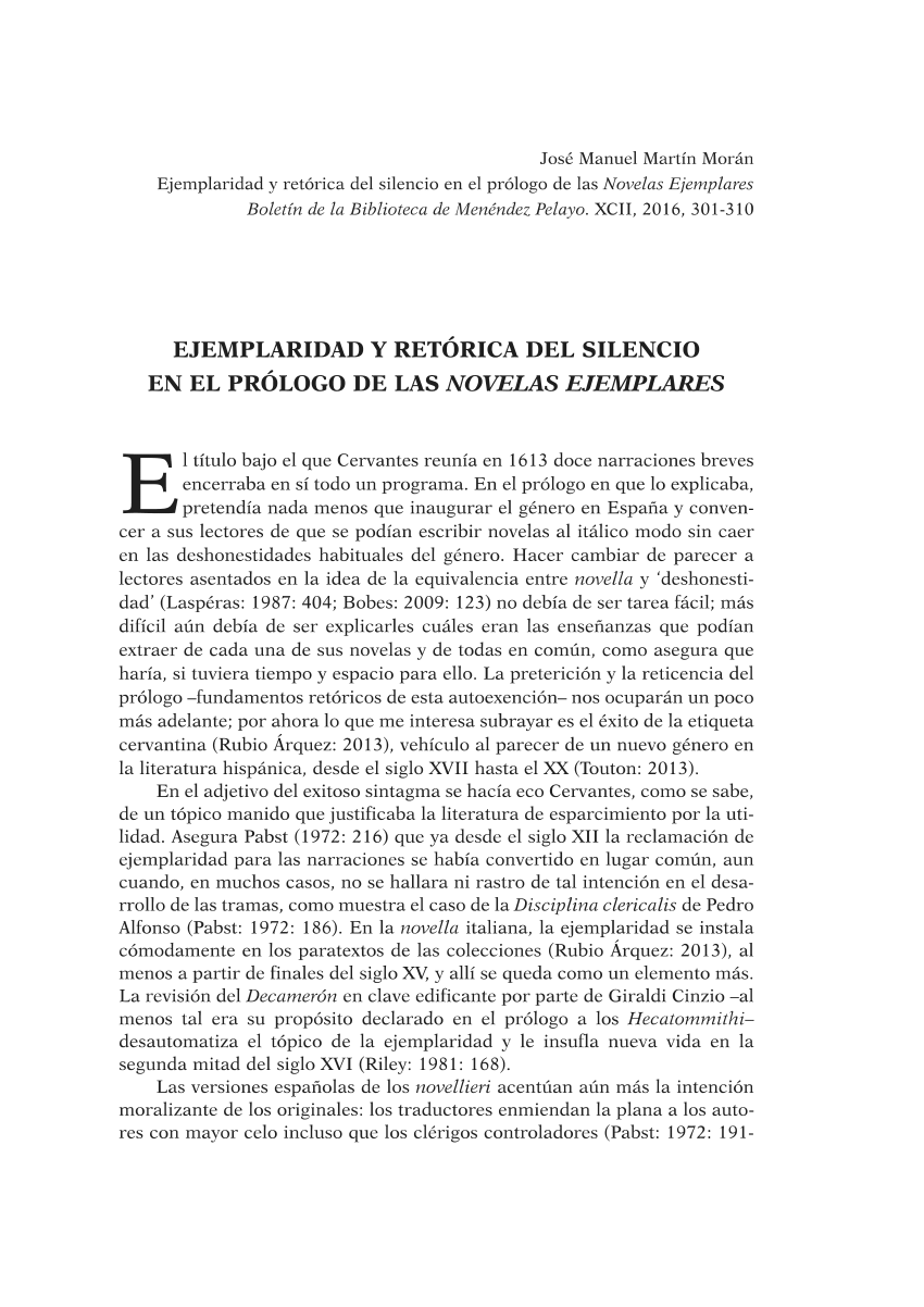 Pdf Ejemplaridad Y Retórica Del Silencio En El Prólogo De Las Novelas Ejemplares 5561