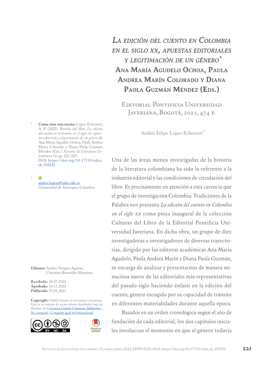 Pdf La Edición Del Cuento En Colombia En El Siglo Xx Apuestas Editoriales Y Legitimación De 0265