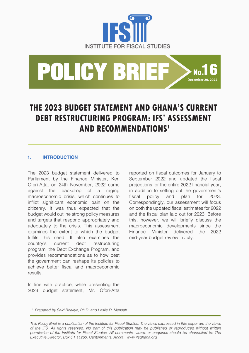 (PDF) The 2023 Budget Statement and Ghana's Current Debt Restructuring