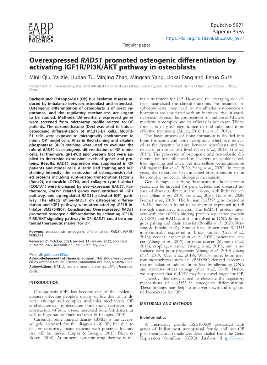 (PDF) Overexpressed RAD51 promoted osteogenic differentiation by ...