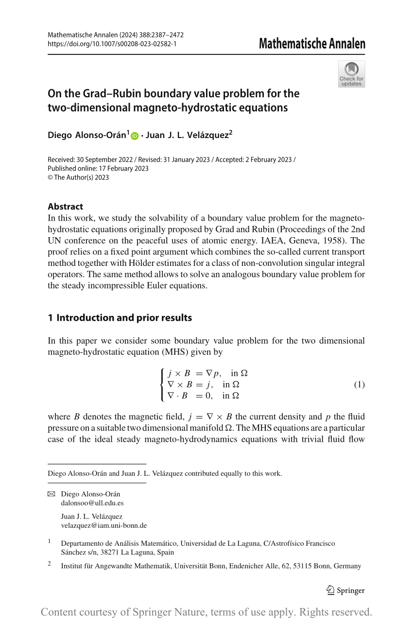 Pdf On The Gradrubin Boundary Value Problem For The Two Dimensional Magneto Hydrostatic Equations 1835