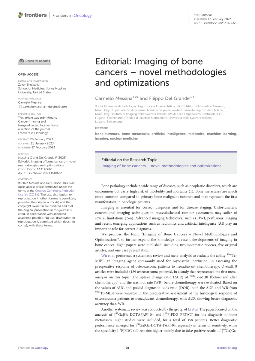 Pdf Editorial Imaging Of Bone Cancers Novel Methodologies And Optimizations 