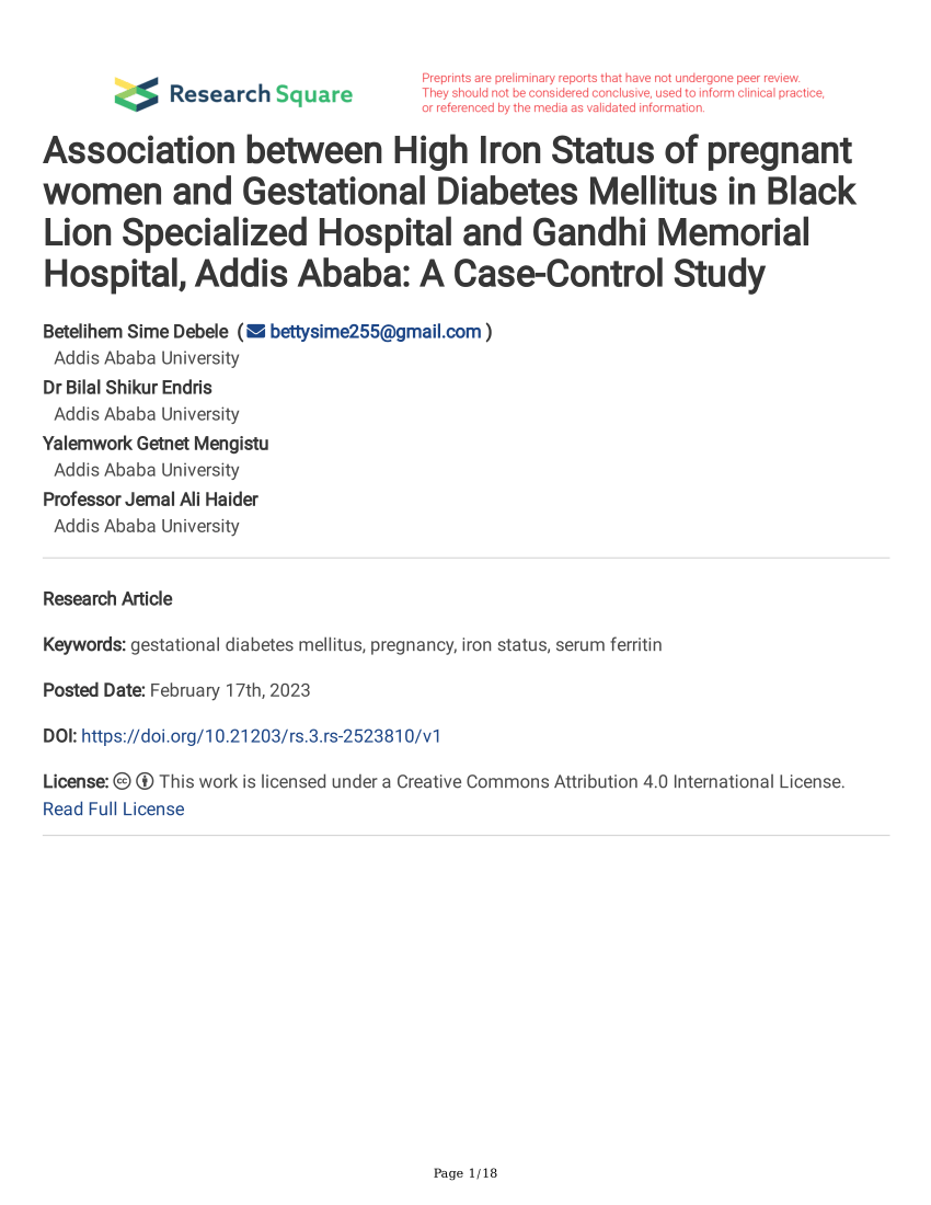 (PDF) Association between High Iron Status of pregnant women and