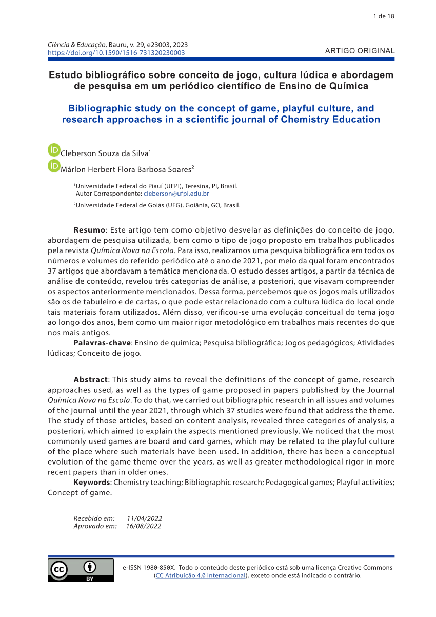 PDF) O uso do jogo de roles (roleplaying game) como estratégia de discussão  e avaliação do conhecimento químico