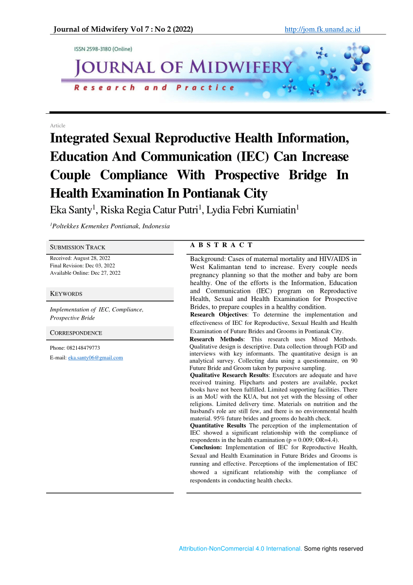 Pdf Integrated Sexual Reproductive Health Information Education And Communication Iec Can 1666