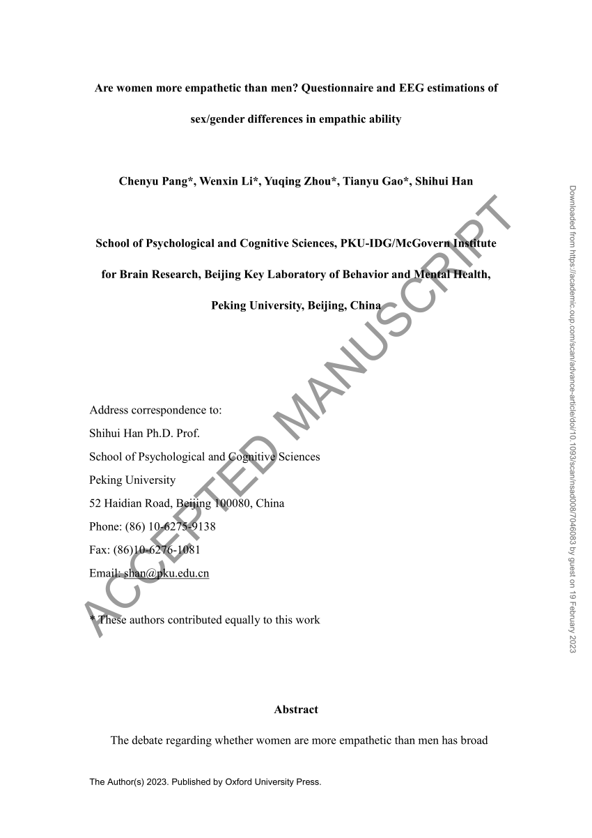 Pdf Are Women More Empathetic Than Men Questionnaire And Eeg Estimations Of Sexgender 4831