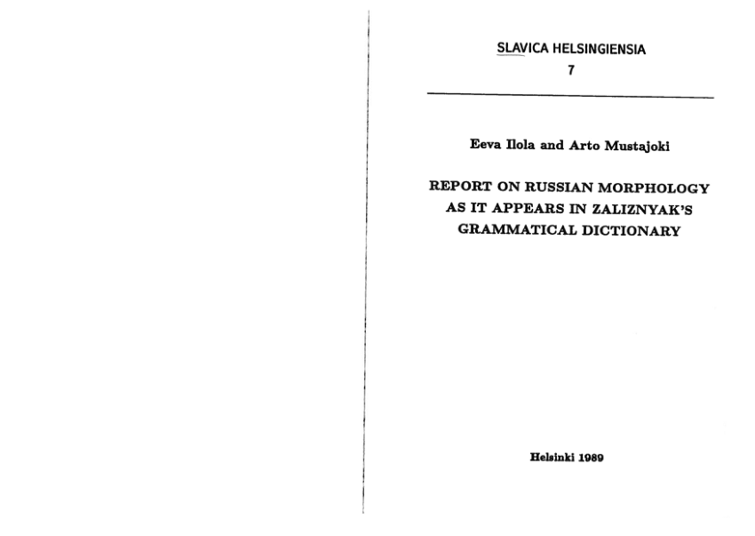 (PDF) Report on Russian Morphology as It Appears in Zaliznjak's ...