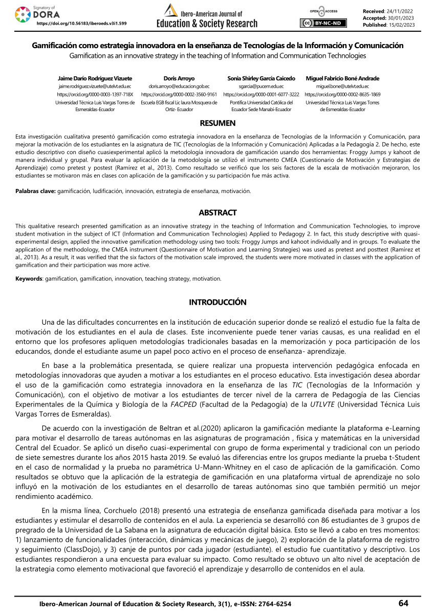 Pdf Gamificación Como Estrategia Innovadora En La Enseñanza De Tecnologías De La Información Y 1437