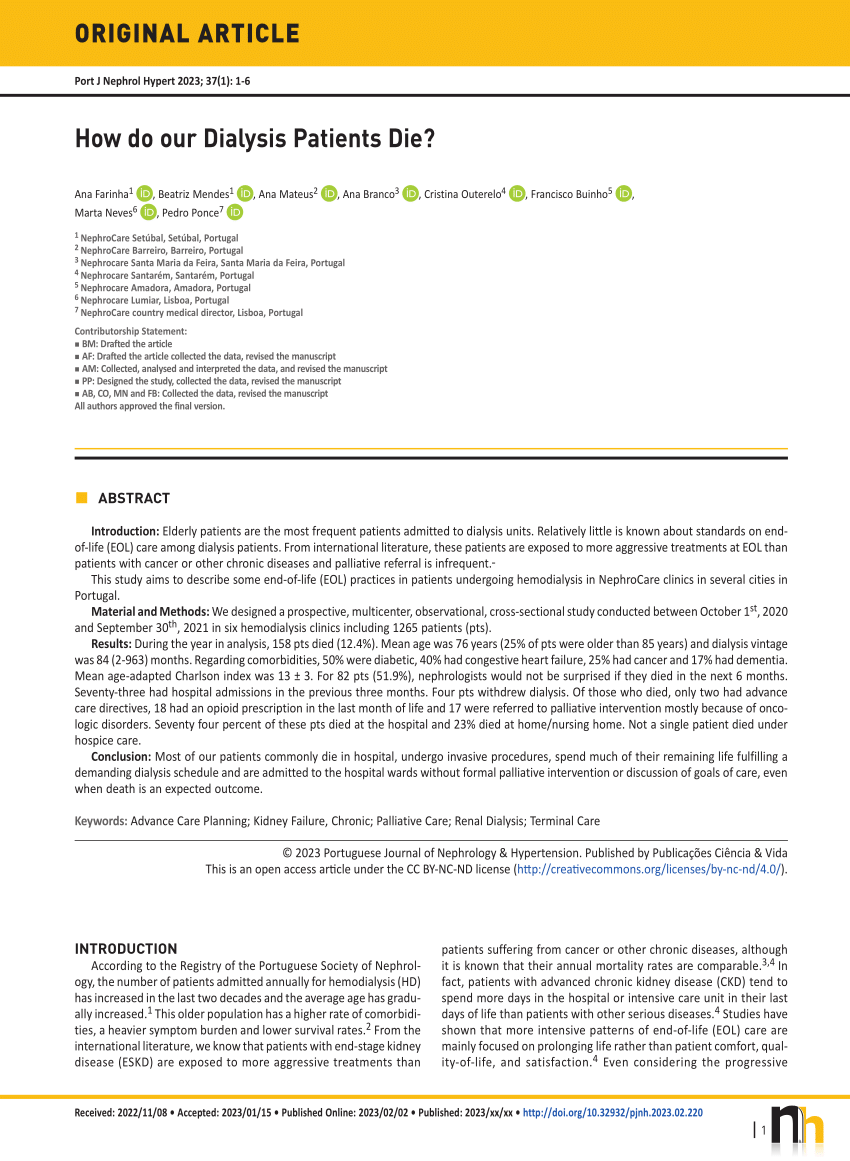 (PDF) How do our Dialysis Patients Die?