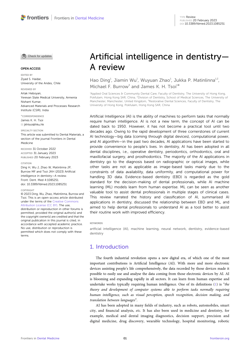 AI for efficiency, reliability and accuracy in practice - Dentistry