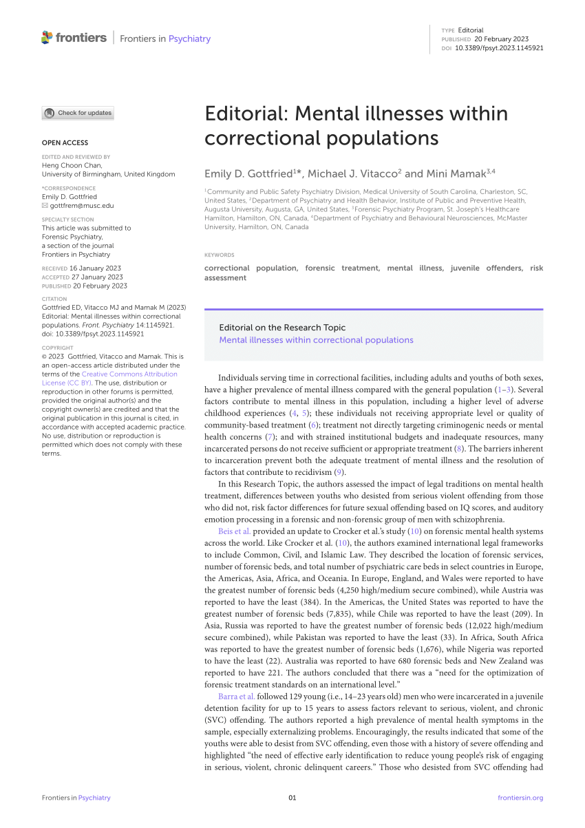 PDF Editorial Mental illnesses within correctional populations