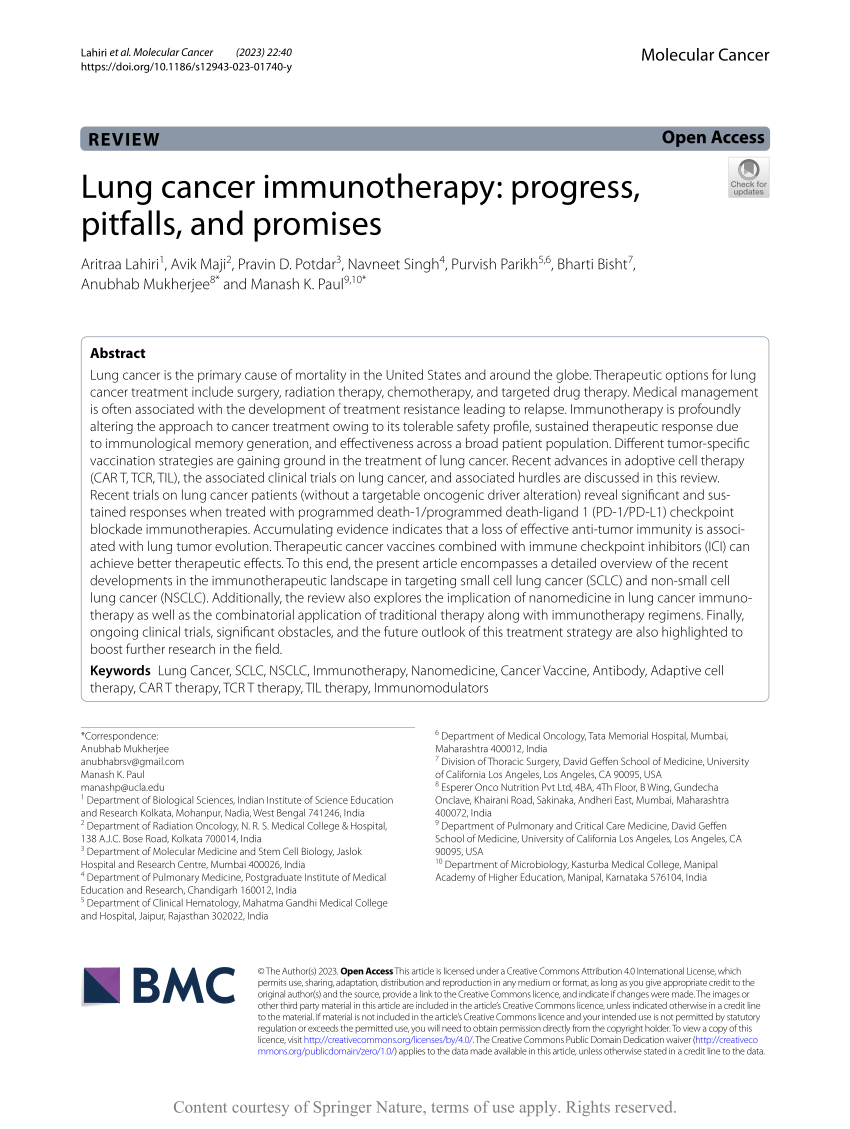 PDF) Lung cancer immunotherapy: progress, pitfalls, and promises