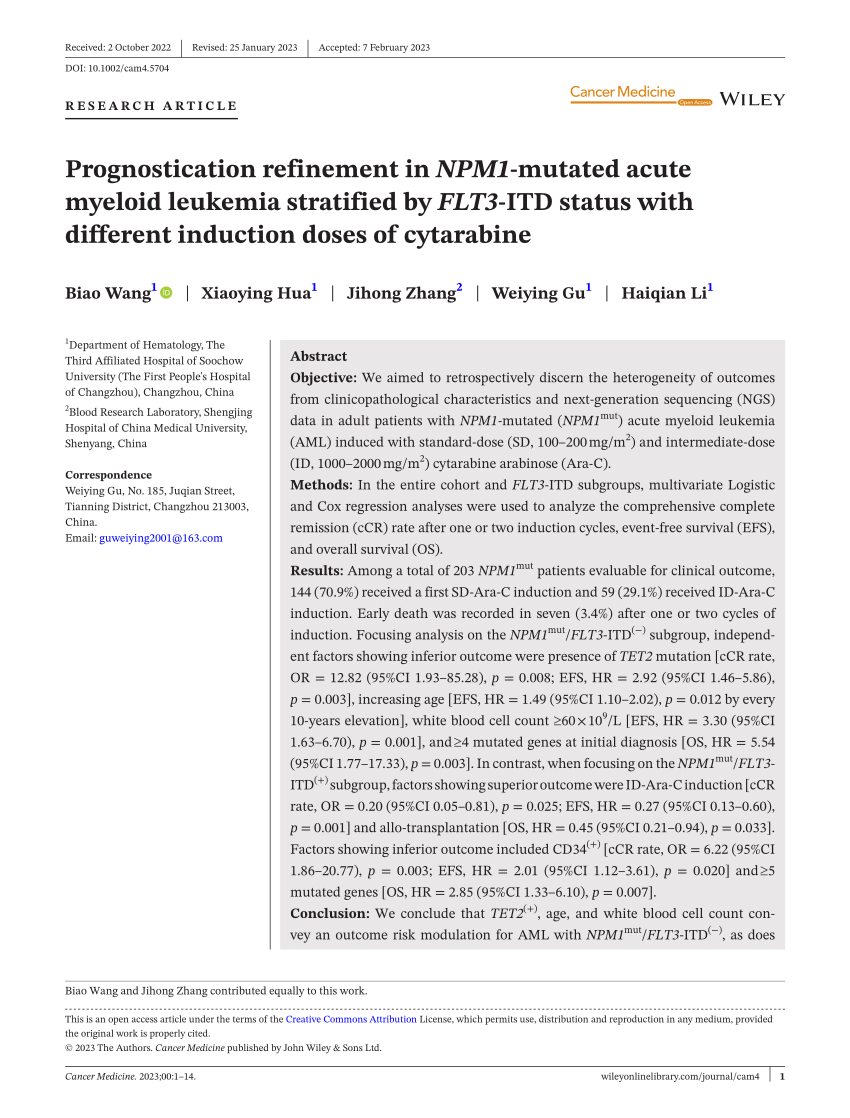 Pdf Prognostication Refinement In Npm1 ‐mutated Acute Myeloid Leukemia Stratified By Flt3 ‐itd 3194