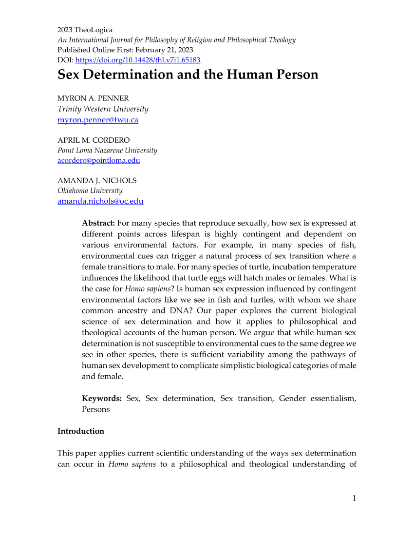 PDF) Sex Determination and the Human Person