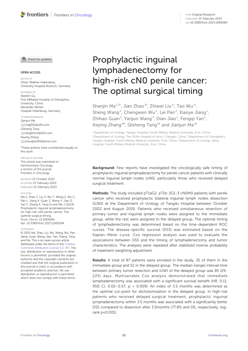 Pdf Prophylactic Inguinal Lymphadenectomy For High Risk Cn0 Penile Cancer The Optimal 