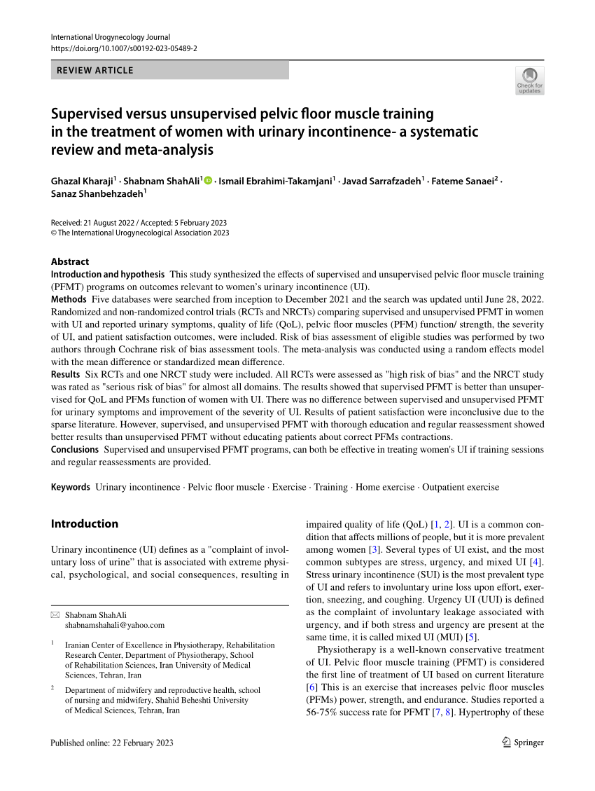 Pdf Supervised Versus Unsupervised Pelvic Floor Muscle Training In The Treatment Of Women With