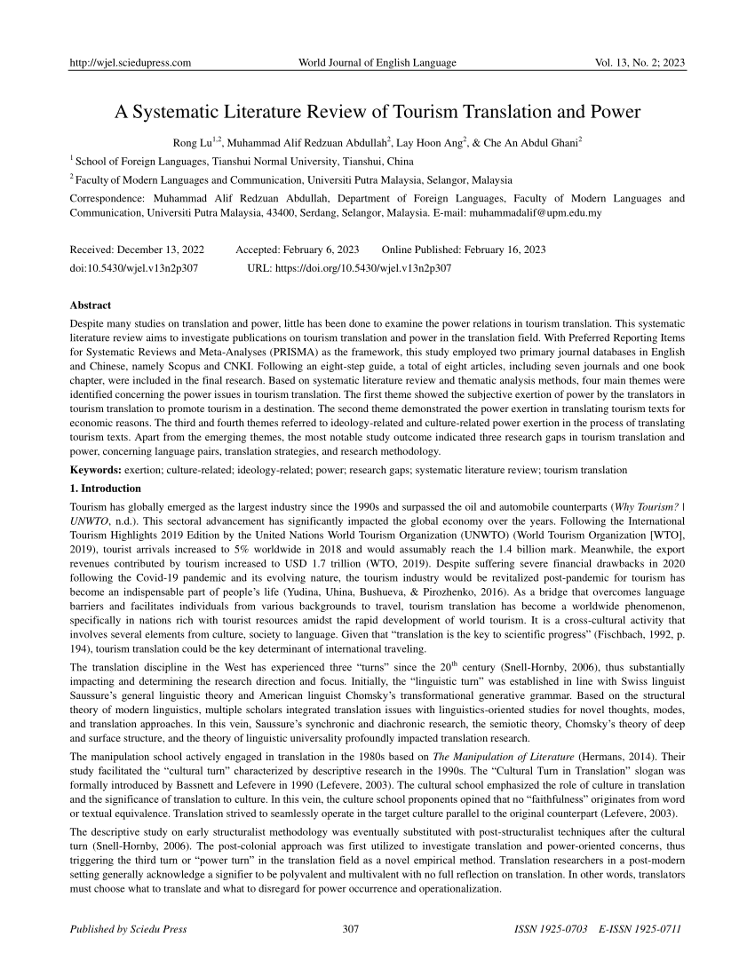 literature review on tourism management system