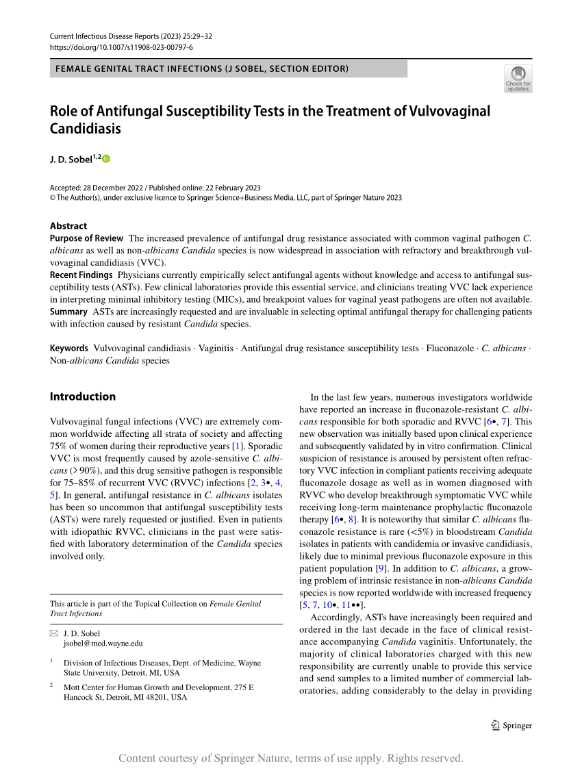 Role Of Antifungal Susceptibility Tests In The Treatment Of Vulvovaginal Candidiasis 