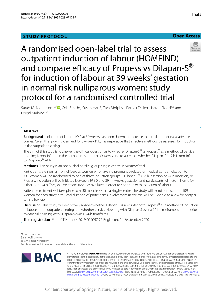 Pdf A Randomised Open Label Trial To Assess Outpatient Induction Of Labour Homeind And 