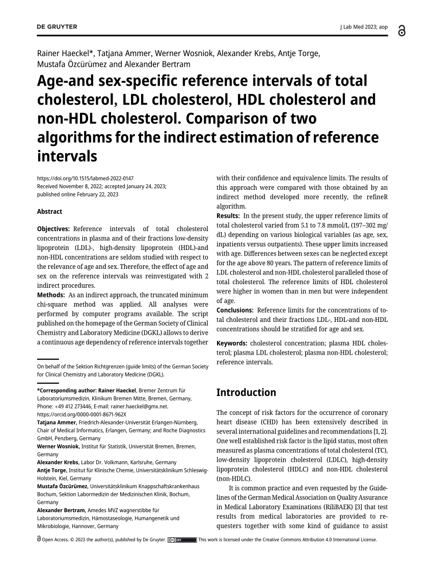 Pdf Age And Sex Specific Reference Intervals Of Total Cholesterol Ldl Cholesterol Hdl 7109