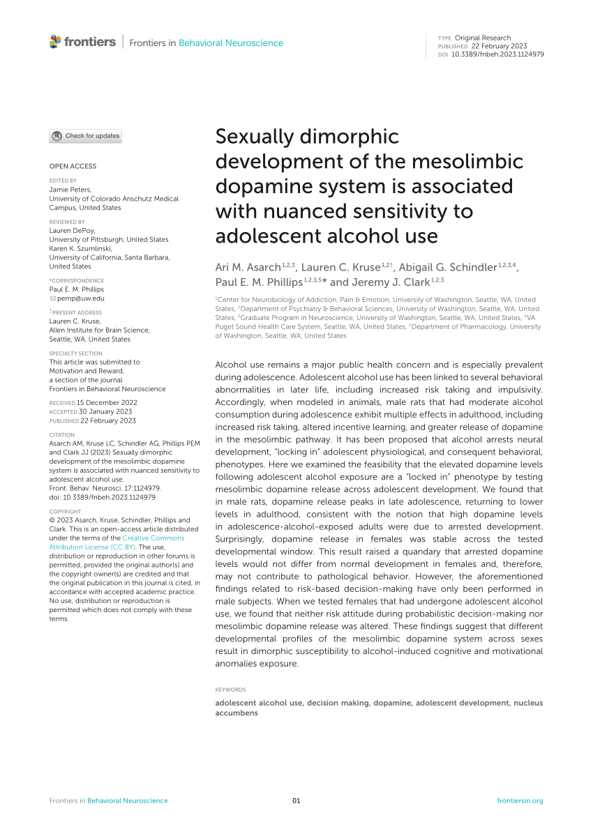 Pdf Sexually Dimorphic Development Of The Mesolimbic Dopamine System