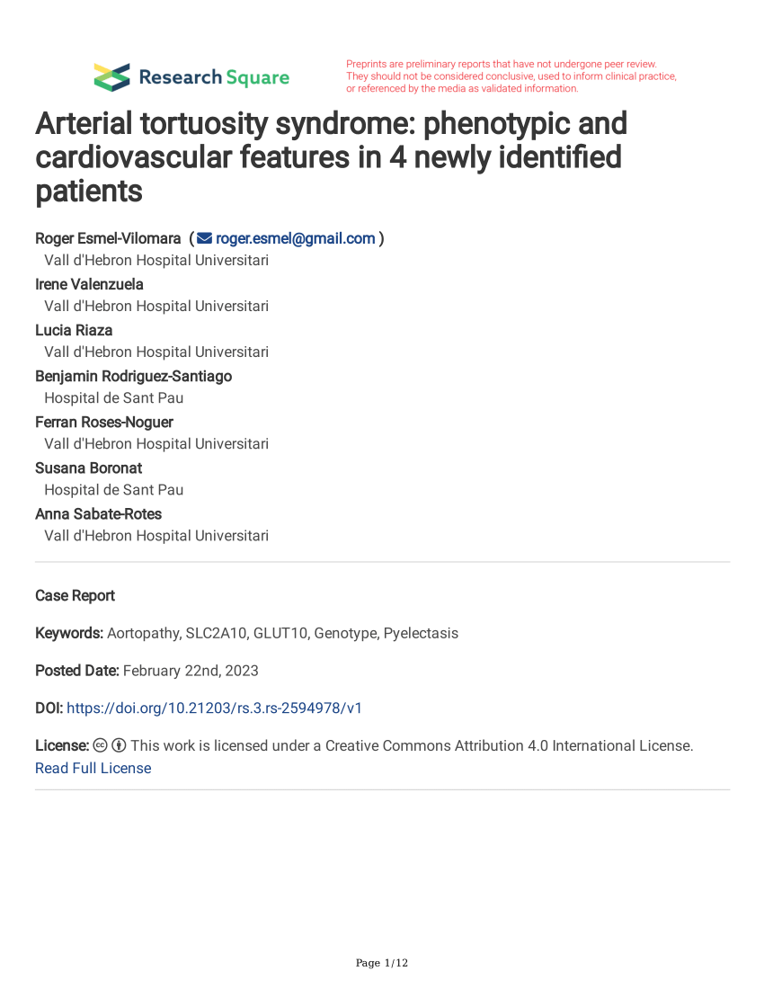Pdf Arterial Tortuosity Syndrome Phenotypic And Cardiovascular Features In Newly Identified