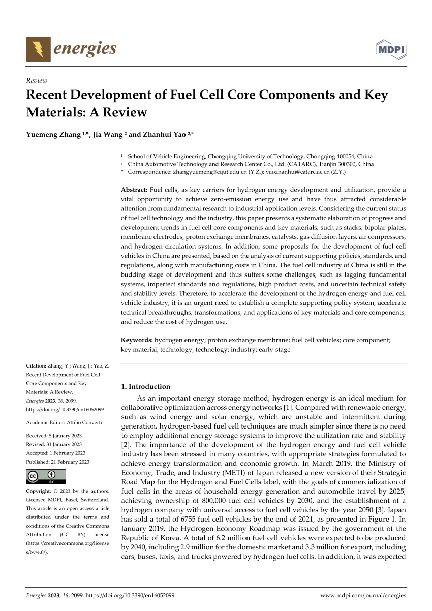 (PDF) Recent Development of Fuel Cell Core Components and Key Materials
