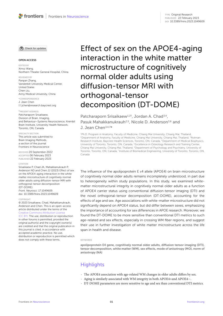 Pdf Effect Of Sex On The Apoe4 Aging Interaction In The White Matter Microstructure Of