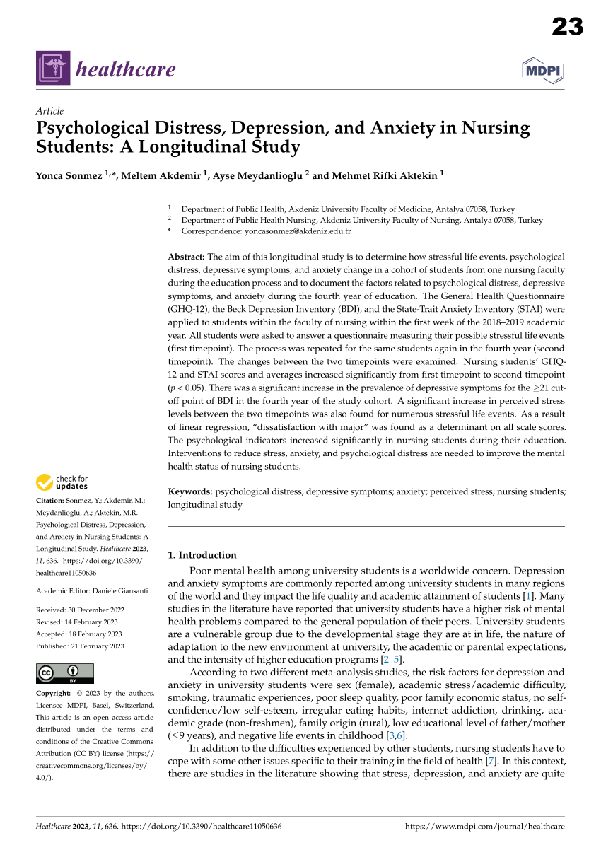 PDF Psychological Distress Depression and Anxiety in Nursing  