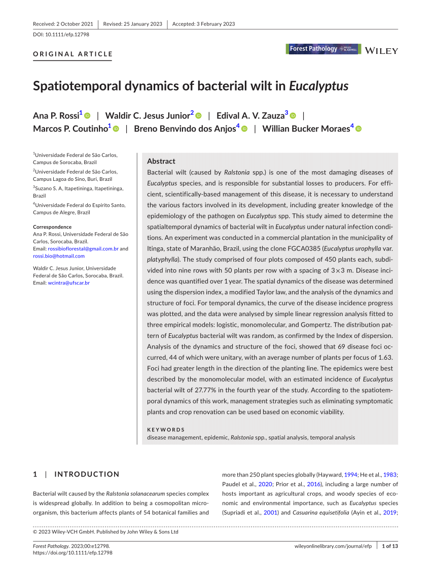 (PDF) Spatiotemporal dynamics of bacterial wilt in Eucalyptus