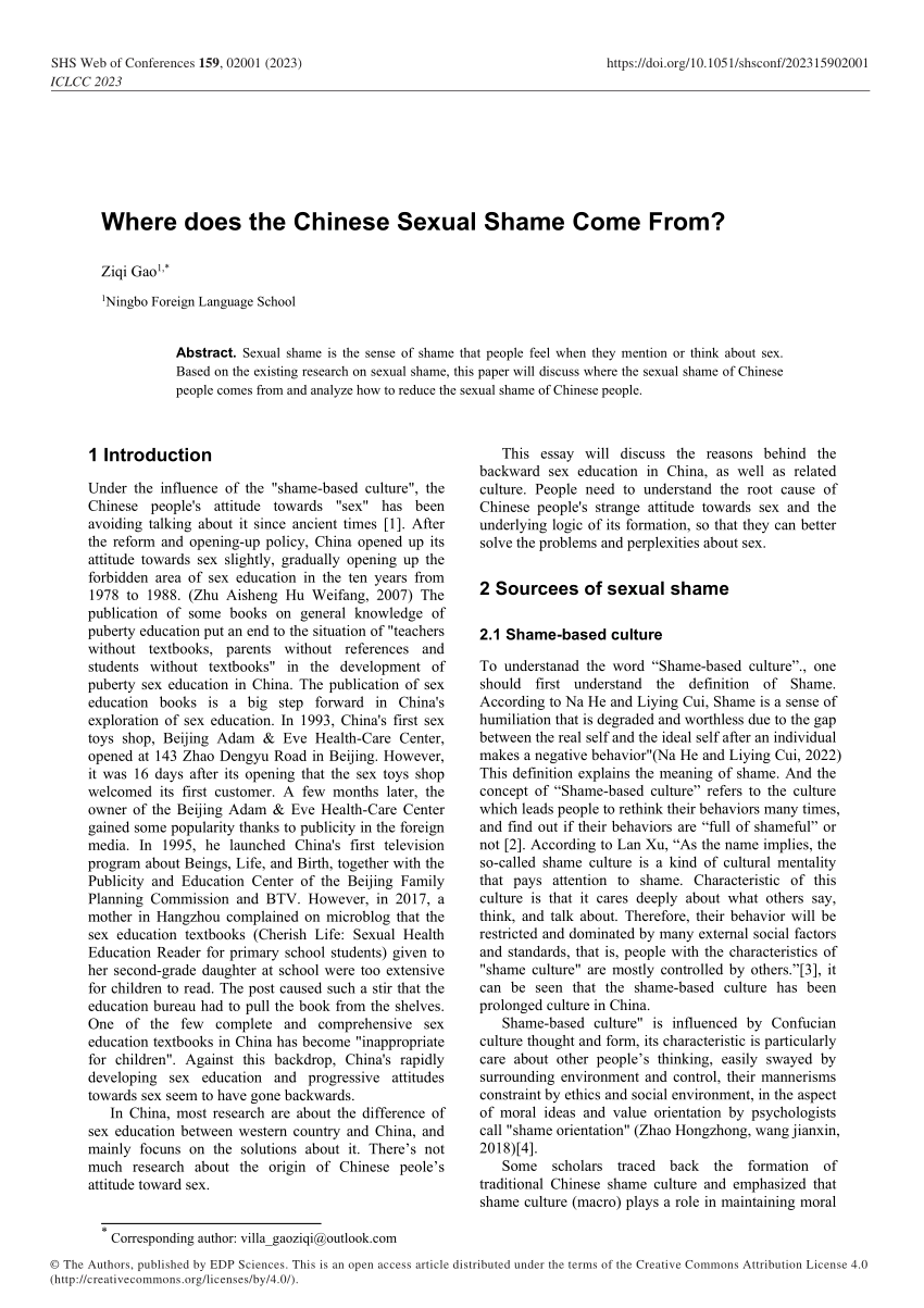 PDF) Where does the Chinese Sexual Shame Come From?