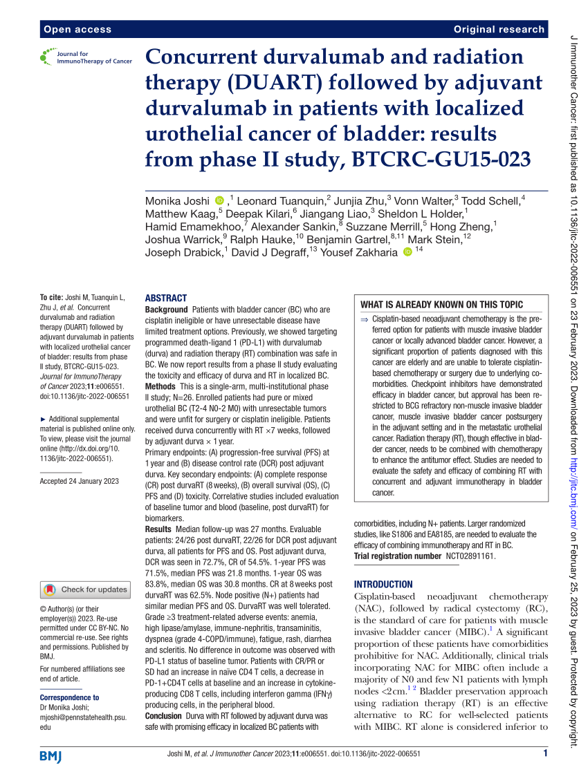 Pdf Concurrent Durvalumab And Radiation Therapy Duart Followed By Adjuvant Durvalumab In 