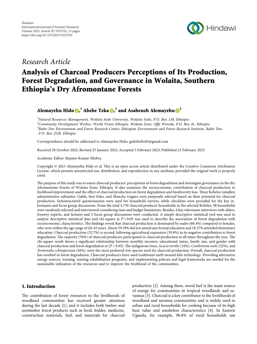 Vis stedet koste arbejdsløshed PDF) Analysis of Charcoal Producers Perceptions of Its Production, Forest  Degradation, and Governance in Wolaita, Southern Ethiopia's Dry Afromontane  Forests