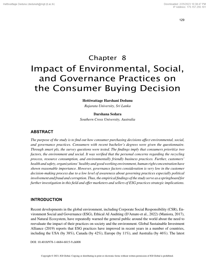 PDF) Impact of Environmental, Social, and Governance Practices on 