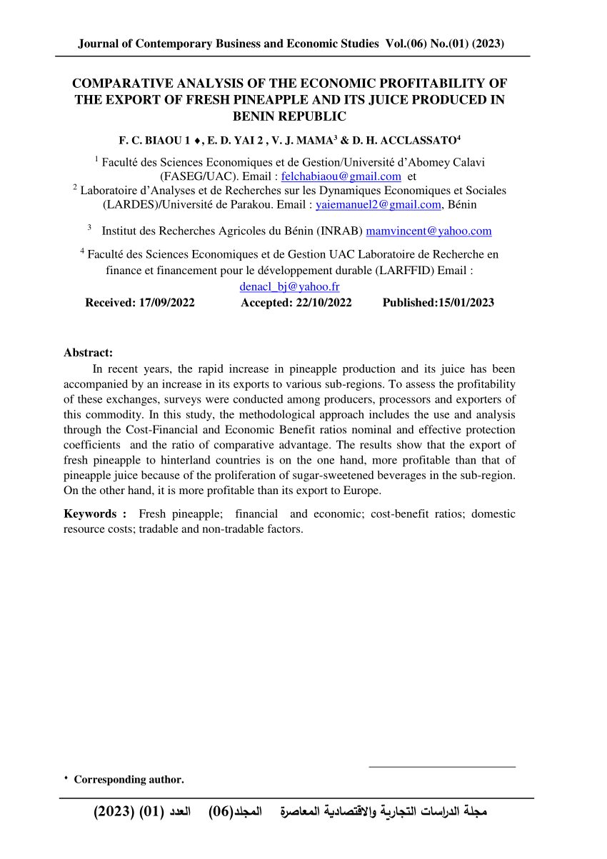 Pdf Comparative Analysis Of The Economic Profitability Of The Export Of Fresh Pineapple And 6058